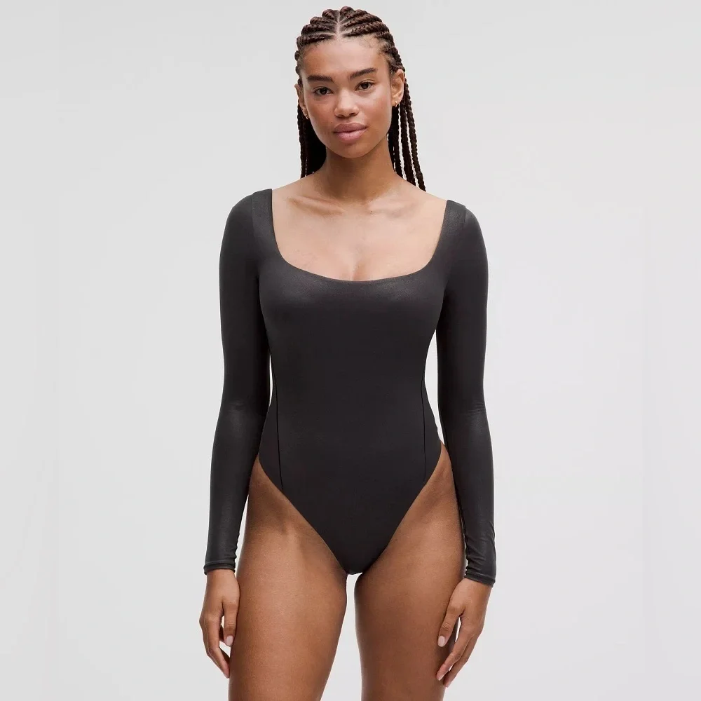 Lululemon | Wundermost Ultra-Soft Nulu Square-Neck Long-Sleeve Bodysuit Black - Picture 2 of 13